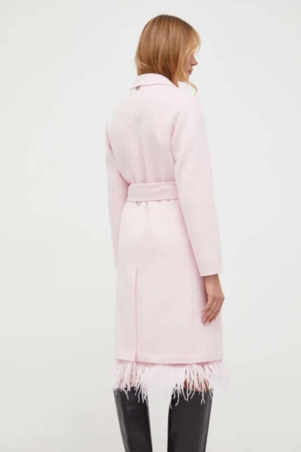 palton dama din lana roz cu nasturi elegant